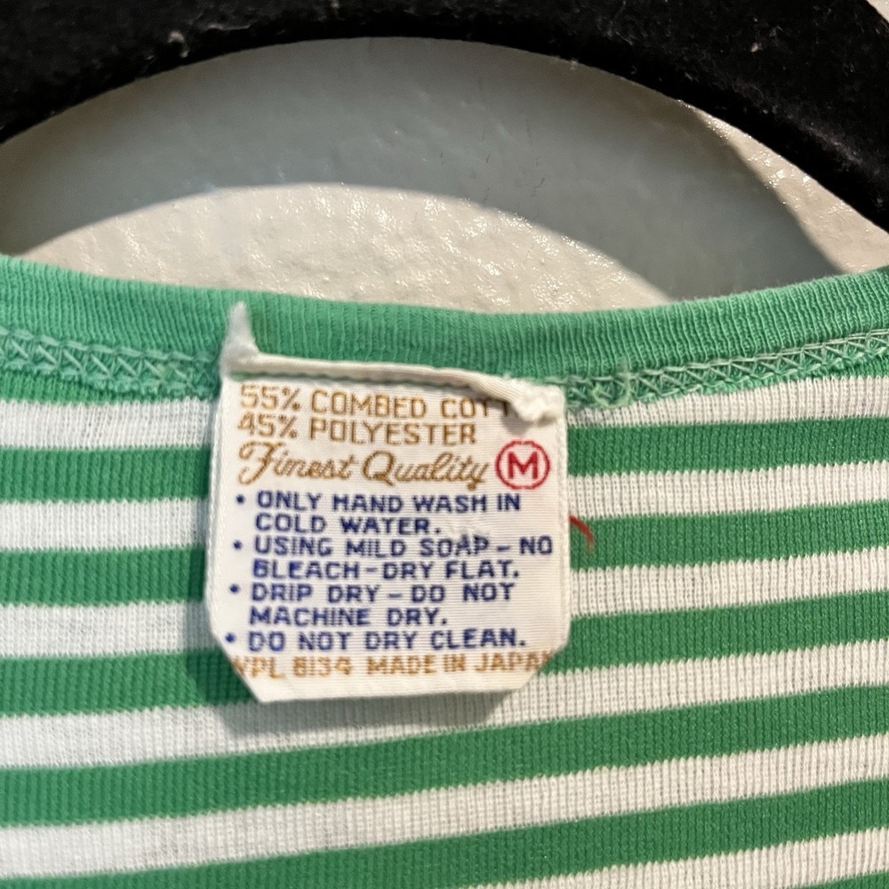 Vintage 70's/80's Retro T-Shirt Medium Green White Striped Muscle Tee Fits Small - Picture 2 of 10